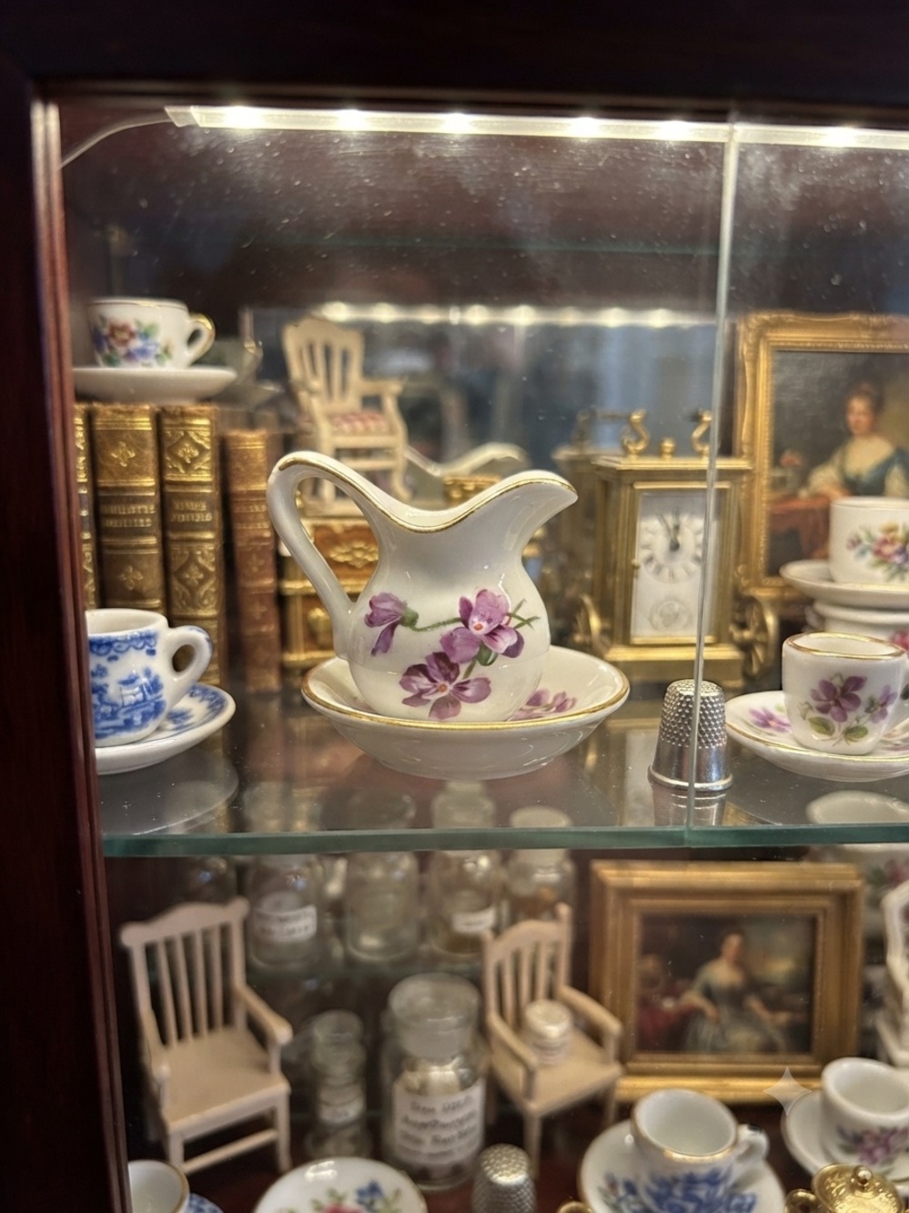 Vintage miniature ewer and basin set is the Victorian Violets pattern